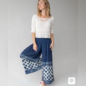 NWT Natural Life Make A Move Wide-Leg Palazzo Pant Navy Shibori Tie-Dye XL